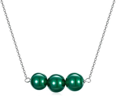 PLATYCO Green Agate Beads Necklace 925 Sterling Silver Natural Agate Necklace Inspirational Healing Green Agate Pendant Necklace Gift for Women