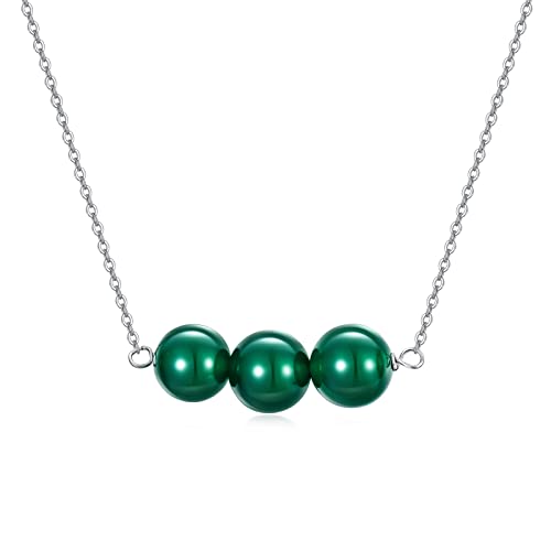 Platyco Green Agate Beads Necklace 925 Sterling Silver Natural Agate Necklace Inspirational Healing Green Agate Pendant Necklace Gift For Women #TOP3