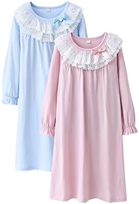 BANGSAUR Girls Nightgown, Christmas Cotton Sleepwear Nightie 2 Pack Sleeper Gown 3-15 Years