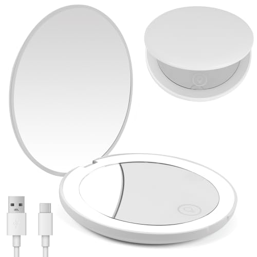 OSDUE Miroir de Maquillage de Voyage éclairé par LED - Grossissant 1x / 10x, Double Face LED Miroir de Poche Lumineux Compact et Portable pour Voyage Petit...
