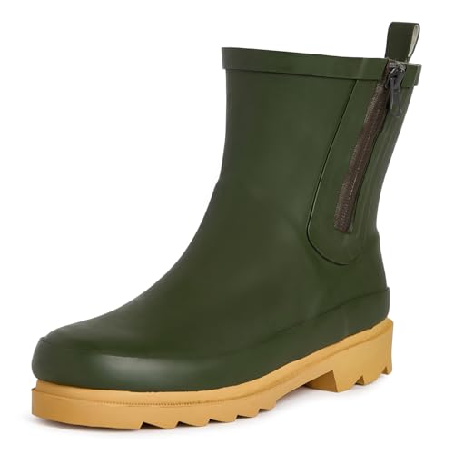 Laura Ashley Women's Snow and Rain Boots, Mid Cut Rubber Boots Waterproof Ankle Boots with Non Functional Side Zipper, Green by Laura Ashley - Used condition - US$32.29