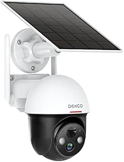 DEKCO 2K Solar Security Camera Wireless Outdoor, Battery Powered 2.4G WiFi 360° View Pan Tilt Strobe Light/ Spotlight Home System with Motion Detection and Siren, Two-Way Audio, IP65