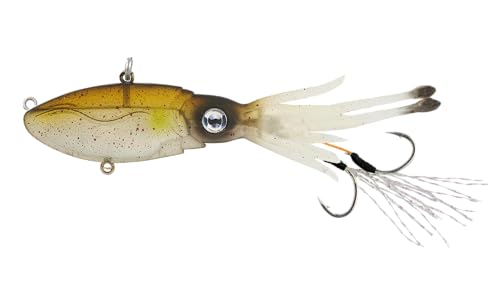 Nomad Design Squidtrex Patented Vibrating Fishing Lure- Scent Added TPE Soft Plastic Lure for Saltwater w/Strong BKK Assist Hooks, Fishing Bait that Catches Many Species, 75mm 3" 1/2oz- Ayu Speckle