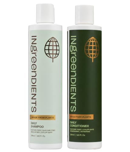 Ingreendients Non Toxic Vegan Shampoo and Conditioner with Organic Ingredients Apple Cider Vinegar Tea Tree Oil - Color Safe Paraben & Gluten Free Silicone & Sulfate Free pH Balanced