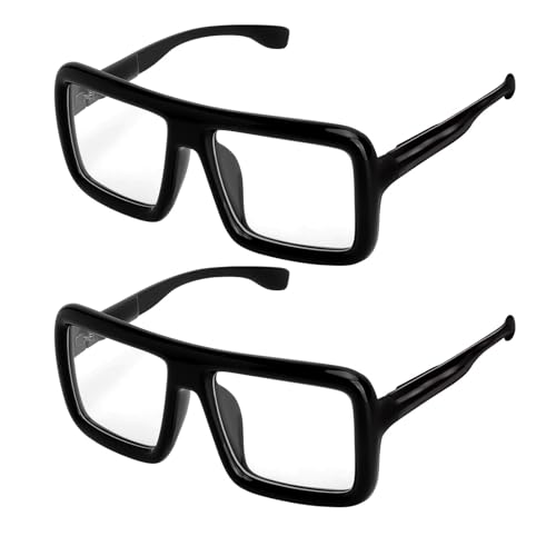 UOCAI 2 Stück Hornbrille Schwarze Nerd Brille Fake Brille Damen Herren, Blaulichtfilter Brille Herren Durchsichtig, Modische Großrahmen Brille Für Alltag Büro Cosplay...