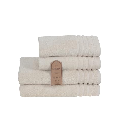 Betully Handtücher und Badetücher Set aus 100% Baumwolle Schnelltrocknendes 500 gr/m² Türkisches Baumwolle Gästehandtücher Set (2 Badetücher und 2 Handtücher, Creme)