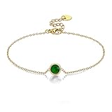 Weviway 14K Gold Plated Emerald Tennis Birthstone Bracelets for Women - Dainty Simple Charm Green Gemstone Bracelet, Stackable Friendship Jewellery Gifts
