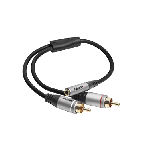 celexon PRO Adaptateur audio 2x RCA vers jack stéréo 3,5mm M/F - conducteur cuivre, triple blindage, gaine PVC - 0,25m - noir Cover