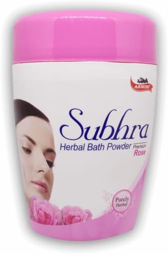 aswini Subhra Bath Powder Rose - Protects Skin From Itching, Rashes, Dryness, Allergies & White Scaling (200 GramBottle)