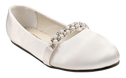 Girls Satin Ballet Flat with Rhinestone Strap