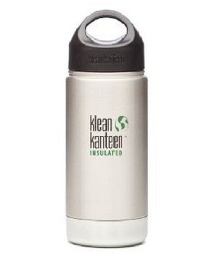 Klean Kanteen Wide Mouth Double Wall Insulated Water Bottle with Loop Cap, Brushed Stainless, 16-Ounce