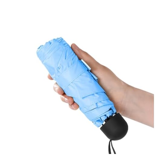 Chakipee Mini Parapluie Pliant Anti UV Soleil Parapluie de Poche, Manuel Compact Petit léger 6 Côtes Parapluie pour Activités de Plein Air de Voyage Parapluie Pliable Bleu
