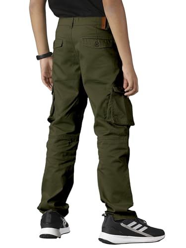Image of KiddoPanti Boys Cargo Pants | 100% Cotton Twill | Comfortable Regular Fit | Elastic Waistband & Zip Fly | 6 Pocket Lower for Kids | Full-Length Casual Wear