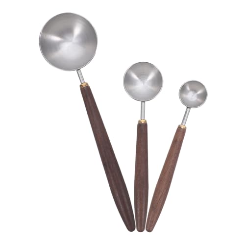 Frcolor 3個胡桃木柄ステンレス計量スプーン点 コーヒースプーン 粉類ベーキング用豆茶計量器具 キッチン調理用具精密測定対応