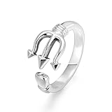 Open Anchor Ring for Men Women, Adjustable Fashion Signet Nautical Pirate Sailor Ocean Anchor Ring, Personalized Silver Copper Anchor Trident Ring Friendship Christmas Jewelry Gifts for Men Dad Women