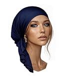 ShariRose Navy Blue Headscarf Non Slip Head Wear for Women Pre-tied Bandana Soft Cotton Headcover Chemo Cancer Friendly (Deep Navy Blue)