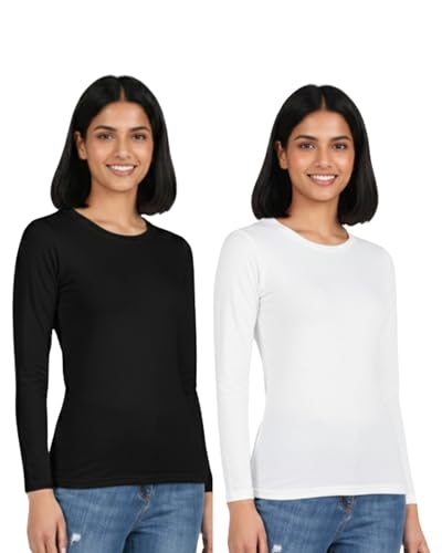 Image of HELGA Ivano Women's Organic Cotton Full Sleeve T-Shirt | Super Combed Cotton Rich | Plain Round Neck | Soft, Breathable, Eco-Friendly Casual Top for Everyday Wear