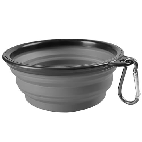 Comedouro e Bebedouro Portátil Dobrável Retrátil Em Silicone 350ml Para Pets Cães Gatos Tigela Compacta Com Mosquetão Ideal Para Servir Água Ração Na Caminhada Passeios Viagens Uso Diário (Cinza)