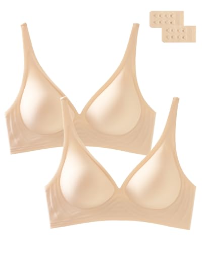 Image of Deep V Bra Padded Bralettes for Women 2 Pack - Low Cut Bras for Deep V Neck Wireless Push Up Bralette Comfort A-D Cups