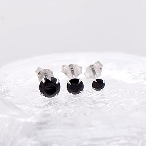 4Mm Cubic Zirconia Sterling Silver Stud Earrings For Man, Obsidian Black #TOP3