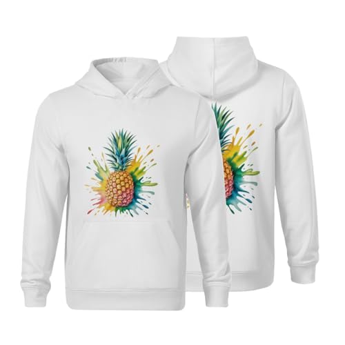 Kids Watercolor Pineapple Boys Girls Lightweight Kangaroo Pocket Fleece Hoodies