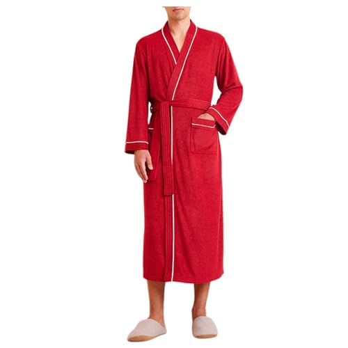 Cexiakong Peignoir de bain en tissu éponge pour homme - Peignoir de bain long doux - Kimono - Vêtement de nuit - Couleur unie - Tenue d'intérieur - Mode -...