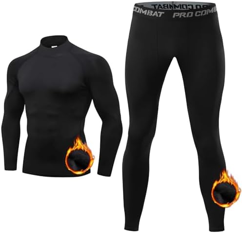 （07:30時点） [EZATING] コンプレッションウェア メンズ 上下セット メンズ ハイネック [伸縮性・軽量保温・吸汗速乾] 長袖 裏起毛 加圧シャツ 防寒インナー スパッツ スポーツタイツ UVカット アウトドア スキー 作業 登山服