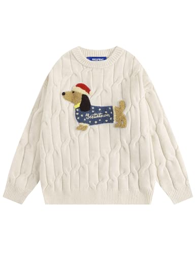 Aelfric Eden Women's Oversized Grahpic Cable Knit Crewneck Sweaters Long Sleeve Sweater 2025 Outfits Pullover