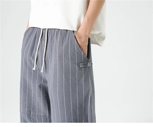 Rfmfkkg Men’S Striped Harem Pants Cotton Linen Jogging Wide Leg Pants Calf-Length Casual Trousers3