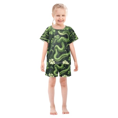 Pajama Sets Short Sleeve Shamrocks Snakes Pattern Soft Cotton Summer Sleepwear 2 Piece PJS Size 5-14T4