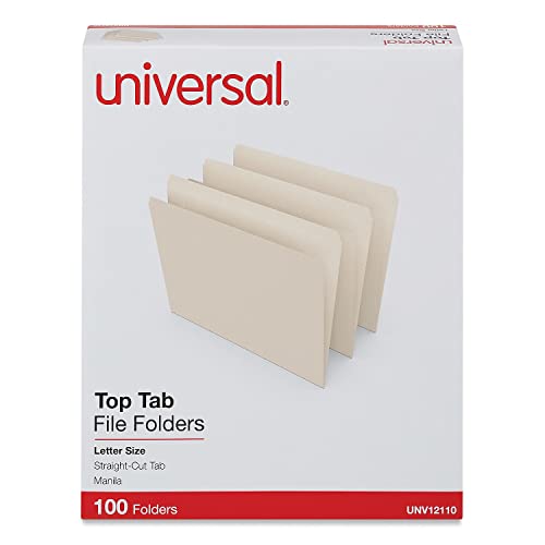 Universal 12110 File Folders, Straight Cut, One-Ply Top Tab, Letter, Manila, 100/Box #TOP21
