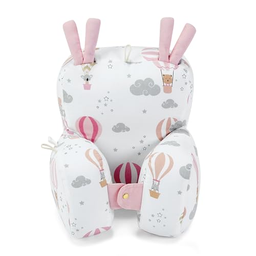 Image of haus & kinder 100% Cotton Poplin Adjustable Pillow Cum Seat for 6 to 9 Months Head Protector for Safety Multi Color Size H 31cm W 21cm Tiny Journeys 1Pc