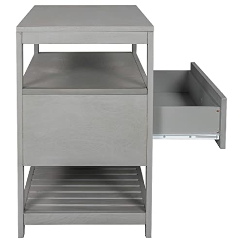 Nightstand Side Table Side Table With Storage Drawers And Open Shelves Solid Wood Nightstand With Solid Wood Legs Modern Nightstand For Bedroom Living Room (Wf281117Aae-Gray) #TOP5