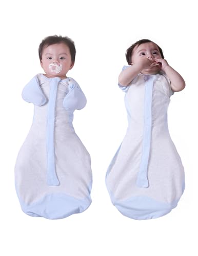 Image of BABELIO Swaddle with Detachable Zip Sleeves Temp-Sensing Baby Transitional Swaddle Arms Up 2-Way Zipper Sleep Sack Soft Blue