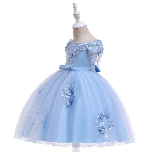 Girls Off Shoulder Tulle Flower Embroidered Princess Party Dress for Wedding Birthday Formal Events4