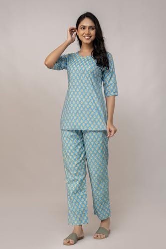 Image of Women & Girl's Cotton Night Suit | Soft Breathable Nightwear for Women Comfortable Lounge Wear Sleepwear Set for Girls Ladies Skin Friendly Smooth Fabric | Cotton | Multicolor (, XL)