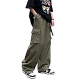 Baggy Cargo Joggers for Men Y2k Gothic Streetwear Wide Leg Cargo Pants with Pockets (S,K58 Army Green)