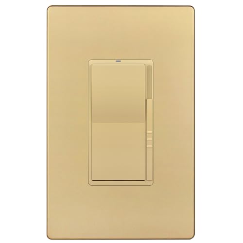 Image of LIDER Dimmer Paddle Switch for Dimmable 300W LED /CFL Lights, 1-Pole or 3-Way, 120 V, Modern Upgrade, Screwless Wall Plate Included, UL Listed, Thermoplastic, Matte Gold, 1-Pack