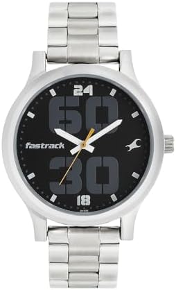 Fastrack Bold Quartz Analog Black Dial Silver Stainless Steel Strap Watch for Guys, Men- NT38051SM07