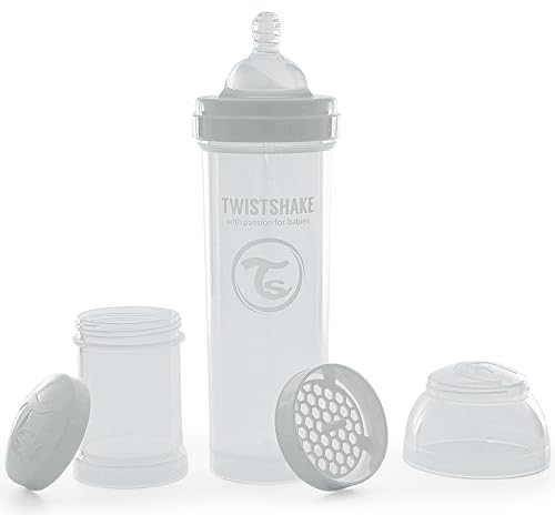 Twistshake Biberón anticólicos con mezclador, Blanco, 330 ml, 11oz
