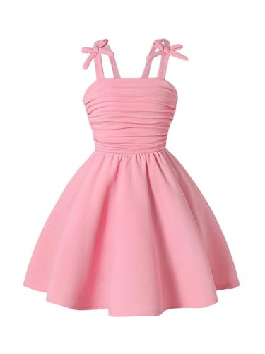 Verdusa Girl's Bow Tie Shoulder Ruched Dress Tiered Layered Shirred Flowy Dresses