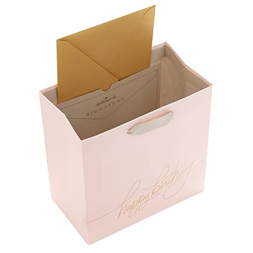Image of Hallmark Signature Studio 7 inch Medium Square Birthday Gift Bag with Tissue Paper (Blush Pink, Gold Foil Happy Birthday) for Wife, Daughter, Sister, Aunt, Teen