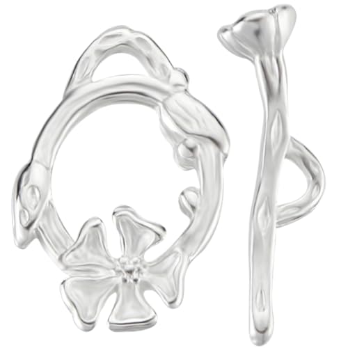 Beebeecraft 10 Sets Ringknebelverschlüsse Aus Sterlingsilber Blumenarmband Knebelverschlüsse T-Stange Schmuckverschlüsse Verbinder Für Die Herstellung von Halsketten Armbändern