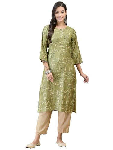 Image of Shree Women Liva (Rayon) White Floral Print Kurta
