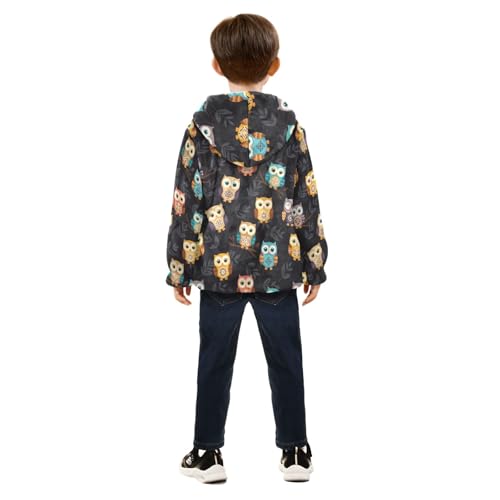CHIFIGNO Cute Boho Owls Kids Polar Fleece Lined Winter Jacket, Toddler Boy Jacket with Hooded 3T4