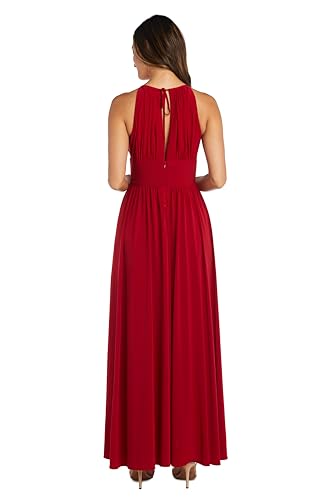 Image of R&M Richards Women's Halter Neck Dress W /Embellished Waistband & Front Slit - Elegant Evening Occasion Maxi Gown