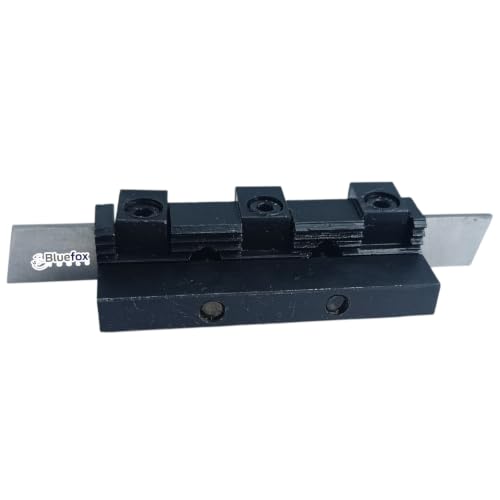 Image of 8mm Adjustable Lathe Parting Cut Off Tool Holder with 3 /32 inch x 1 /2 inch x 4 inch HSS Blade, Heavy Duty Steel, Front & Rear Tool Post Compatible for Mini & Bench Lathes | 3 /32 inch x 1 /2 inch x 4 inch Blade, Heavy Duty Steel, Front & Rear Post, Mini & Bench Lathes, Includes HSS Blade