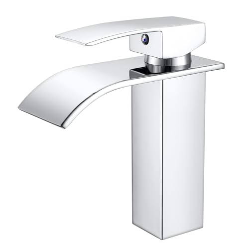 kisimixer Mitigeur Lavabo Cascade avec Bec Hauteur 10cm, Robinet Lavabo Salle de Bain Moderne,...