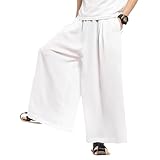 Herren Baggy Wide Leg Hose mit elastischem Bund, lockere Passform, Haremshose, Übergröße, leichte Sommer-Strand-Freizeithose, Palazzo-Hose, Weiß, XL