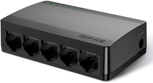 Tenda SG105 LAN Switch 5 Port Gigabit Switch Mini Netzwerk Switch, LAN Hub, LAN Verteiler (Plug-and-Play Ethernet Switch, Lüfterlos, Unmanaged, Schwarz)